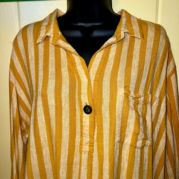 NWOT Old Navy Linen Blend Striped Mustard Yellow Popover Top Tunic Size XL - Picture 3 of 11
